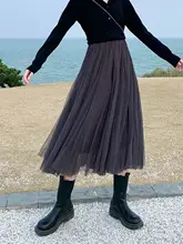 優雅なフレアチュールスカート【高ウエスト・Aライン・無地・フィット・春秋用】