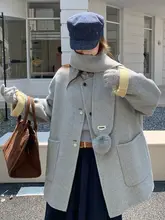 グレーの短丈ダブルフェイスカシミヤコート【秋冬用・上品なデザイン・厚手】