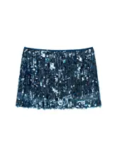 ミニスカート レディース シースルー パイエット レイヤードデザイン ブルー ヴィンテージ 上品 夏 「MAMC」