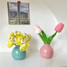 北欧風 カラフルな陶器花瓶 ［ドライフラワー・造花セット・玄関・寝室・ダイニング・オフィス飾り用］