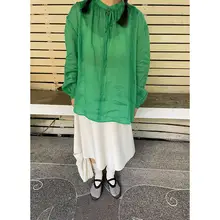 夏用 抗UV レディース長袖シャツ【ゆったりシルエット・ミドル丈・グリーン】