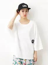 重工刺繍入りラウンドネック広めサイズTシャツ【夏用・女性用】