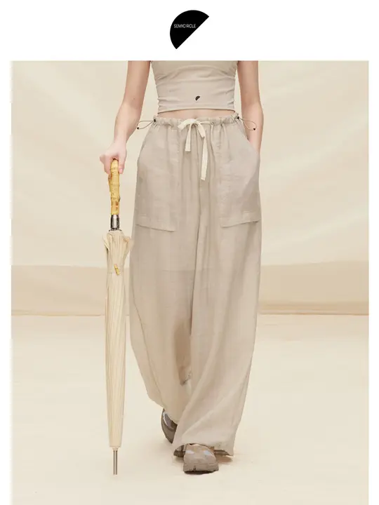 苧麻染めハーフ円形レディース夏用軽量パンツ【フィット・カジュアル】