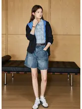 爽やかなブルーチェック柄のブラウス【通勤・女性用・春夏向け】（セットアップ対応）