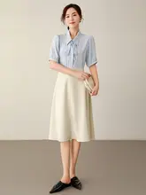 ブラウス レディース 半袖 シフォン 白 蝶結び きれいめ 上品 通勤 就活 オフィスカジュアル 夏