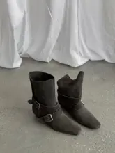 手作りの女性用西部風ブーツ【ベルトバックル・太ヒール・スクエアトゥ・2way】