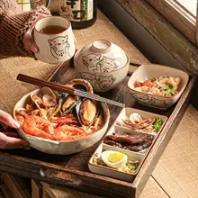 陶器製一人用食器セット【和風・箸付き・美しい仕切り皿・ギフトに最適】（セットアップ対応）