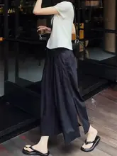 圧縮プリーツウエストゴムワイドパンツスカート【夏用・大きいサイズ・ハイウエスト・スリット・ゆったりシルエット・あんどお洒落】（セットアップ対応）