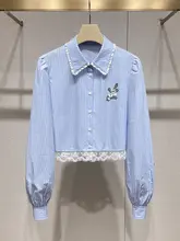 学院風の少女向け刺繡レースストライプシャツ・蝶結びベスト・ミディスカート（セットアップ対応）