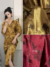 100%アセテート生地 植物染色の竹葉模様 シフォンシャツドレス用生地