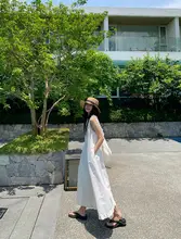 レディース 夏用 白色 フリルデザイン コットンマキシドレス【シンプル・リゾートスタイル】