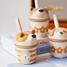 高級感あるセラミックコーヒーカップ【ストロー付き・フタ付き・おしゃれ】