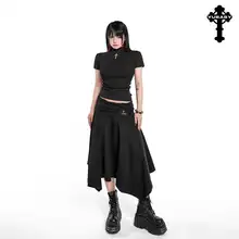 中低腰の不規則ヘムカジュアルロングスカート【シックスタイル・スリム効果あり】
