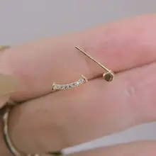 ミニマルデザインの純銀製スマイルピアス【アーチ型・クリスタル付き・オフィス向け】