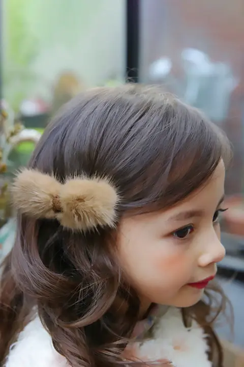 子供用ヘアアクセサリー【サイドバング用・水貂毛・リボン型・後頭部クリップ】