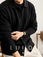 ニットカーディガン メンズ 長袖 襟付き 縦畝 無地 着回し オフィスカジュアル 秋冬 「LUUD」