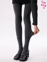 YANGMA リボン付き グレー・ブラック レディース厚手タイツ【秋冬用・体型カバー・外出用】