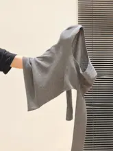 米白色Uネックオフショルダー長袖ニットトップス【ウエストシェイプ・秋用・女性用】