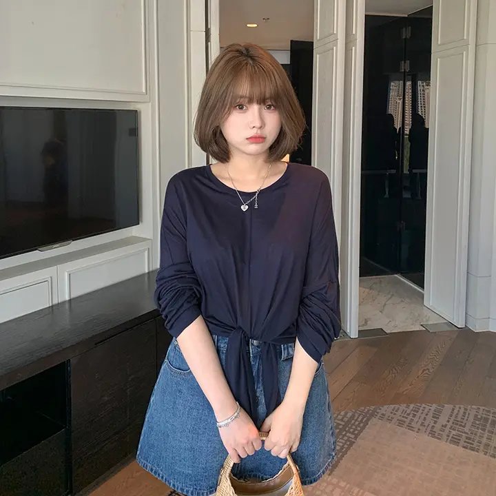カジュアルな長袖Tシャツ【レースアップ・ラセールウール・大きいサイズ】