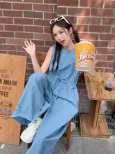 夏用 無袖ブルーオールインワン【極上の柔らかさ・ワイドレッグ・トレンドデザイン】（セットアップ対応）