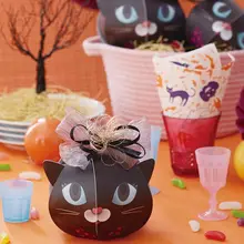 ハロウィン用パッケージ！おしゃれな黒猫デザインのクッキー・キャンディボックス【持ち手付き・菓子包装】