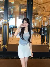 famouswang ニットドローストリング 半袖トップス【レディース・デザイン感・夏用・小柄対応】