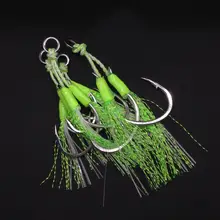 夜光ワイヤー芯防噛鉄板双フック無縫リングシルバー海釣り用マカジキ・サメ用大物フック