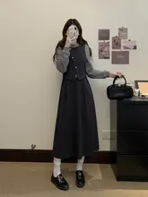 冬用ロングスリーブドレス【厚手・ウエストリボン・韓国風・大きいサイズ】（セットアップ対応）