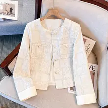 刺繍入りの新中華風 レディースジャケット【春秋用・短丈・ラウンドネック】