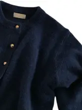 カーディガン レディース 無地 長袖 ネイビー 秋 ゆったり 丸首 ニット アウター