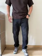秋用 メンズブラックデニムパンツ【洗い加工・ゆったりしたフィット感・ストレッチ】