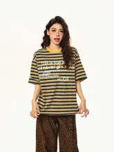 Tシャツ レディース 半袖 クルーネック 英字プリント バイカラーボーダー ルーズ アメカジ ヴィンテージ 夏 「BOEAX」