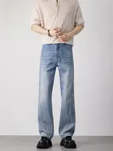 フィットのブルーデニムパンツ【春夏用・ストレート・カジュアル・大きいサイズ対応】