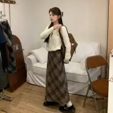XIYO 学院風 ウールチェックタイトスカート【秋冬用・ミニ丈】