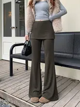 ブラックストロベリーデザイン パンツ【冬用・フリース裏地・ハイウエスト・フレアシルエット】