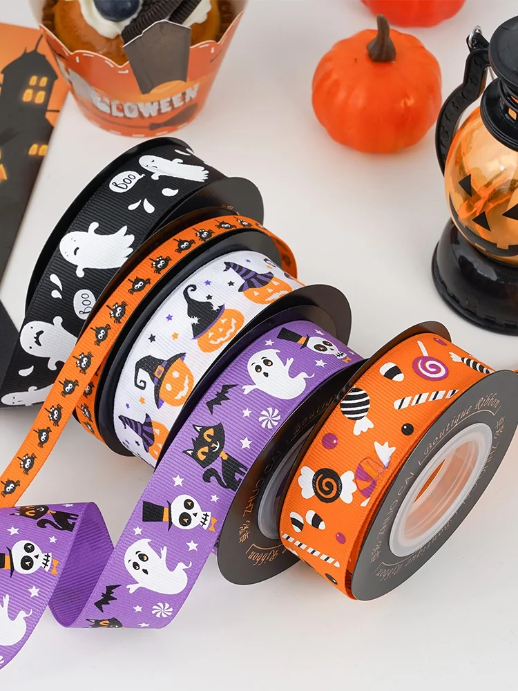 ハロウィン用オレンジ色のカボチャ装飾リボン：DIYギフトボックスに最適なオリジナルアクセサリー