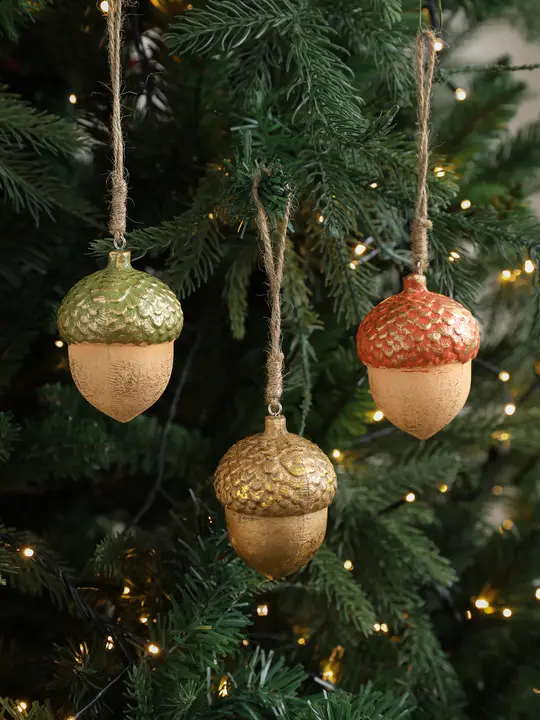 木製オークとヘーゼルナッツのクリスマスツリー飾り【カラフルな装飾用】