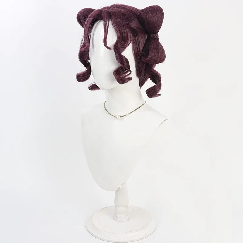 紫色のコスプレウィッグ【分体リボンデザイン】：くるくるパーマちゃん風の可愛さを再現する分体リボンスタイル