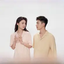 LUOLAI 春夏用コットン製シンプルデザインの女性用短袖パジャマ【襟付き・ホームウェア】（セットアップ対応）