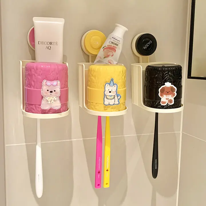 うがい杯 吸盤 壁掛け式 電動歯ブラシ 収納置き場 カップ カップル 宿舎