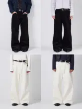 コーデュロイ製ロングパンツ【微広Aライン・デニム風デザイン・通勤・カジュアル】（セットアップ対応）