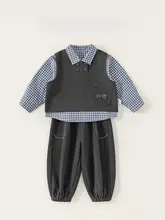 セットアップ 3点セット キッズ ボーイズ プルオーバーベスト チェック柄シャツ ジョガーパンツ カジュアル ストリート ヴィンテージ おしゃれ 秋