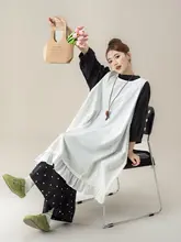 白いレース付きタンクトップワンピース【春用・ブラックシャツ・ドット柄ワイドパンツ・重ね着スタイル】（セットアップ対応）
