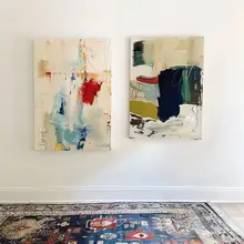 手描き油彩の後現代風シンプル抽象アートパネル【リビング・廊下・エントランス用】