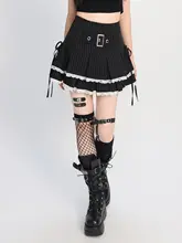 Y2Kスタイルのストライプハーフスカート【レースエッジ・リボン付き・パンクデザイン】