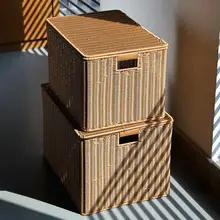 Kens 大きな収納ボックス【プラスチック製・蓋付き・衣類・おもちゃ整理用・ラタン風デザイン】