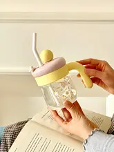 耐熱・高温対応！透明な取っ手付き高硼硅ガラスカップ【美しいデザイン・オフィス用・ストロー付き】