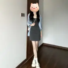 小柄な方に最適なキャミソールドレスとシャツのコーディネート【春季・高級感あるデザイン】（セットアップ対応）