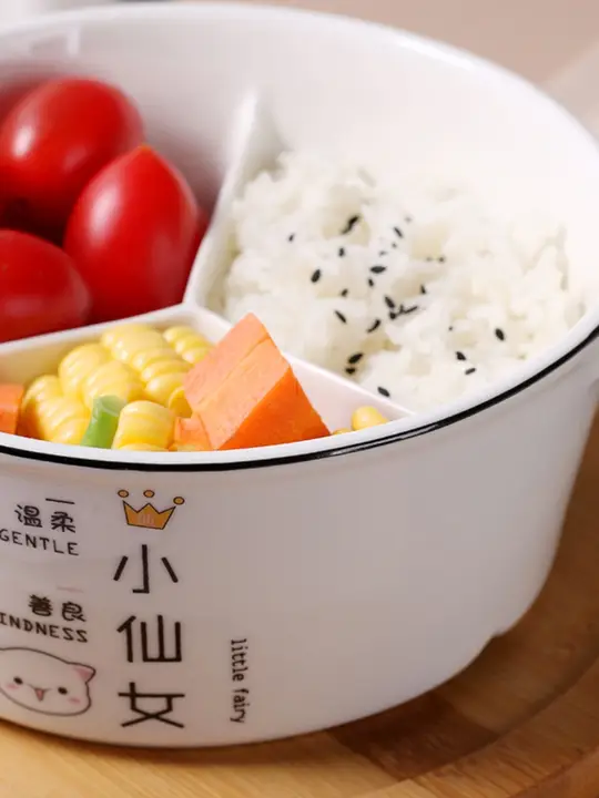 陶器製の電子レンジ対応仕切り弁当箱【蓋付き・学生用・スープ持ち運び可】