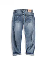 デニムパンツ メンズ セルビッチデニム ウォッシュ加工 ダメージ加工 ほつれ加工 テーパード ライトカラー 秋